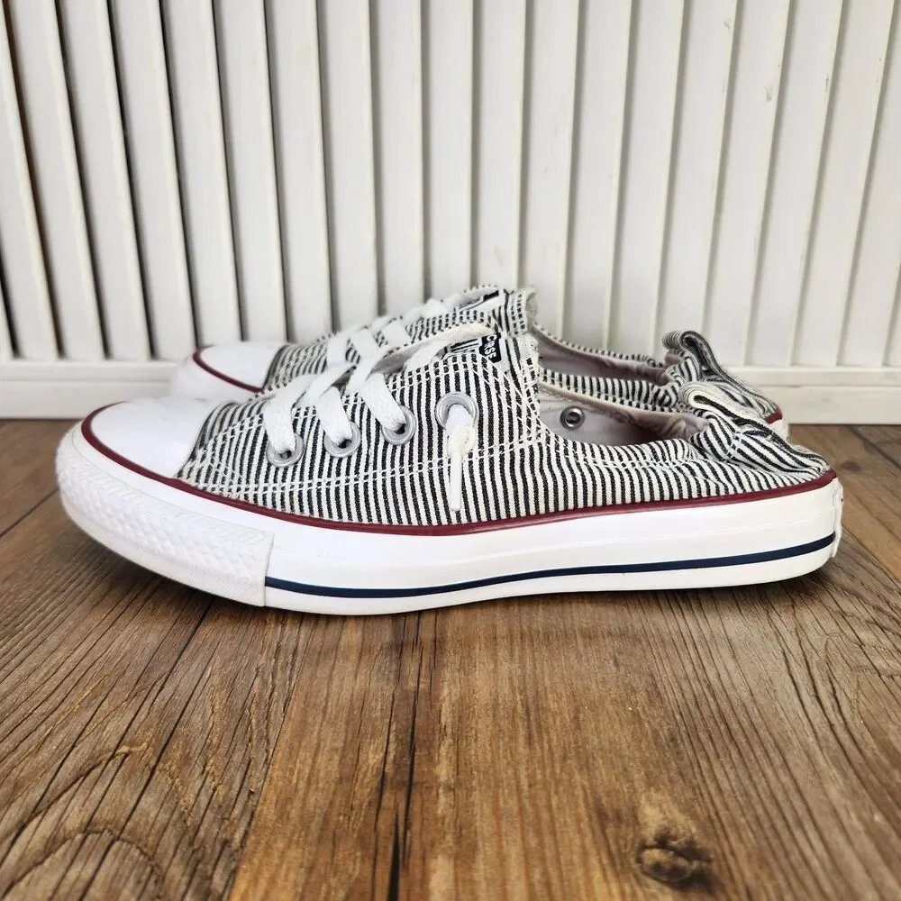 Converse Shoreline Womens Sz 6 White Black Striped Slip On Sneaker Shoes 562034F
